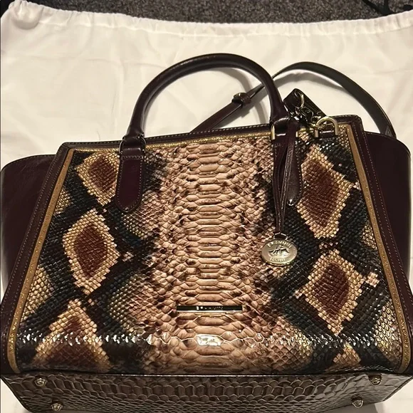Brahmin Aubree - Savino Folklore- Brown Snake Print Women's Bag - Picture 4 of 16